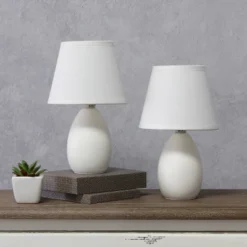9.45" 2pk Petite Ceramic Oblong Bedside Table Desk Lamps With Matching Tapered Drum Shade Off-White - Creekwood Home -Interior furniture GUEST 527d3758 c006 410c ab12 7037ec3667f0