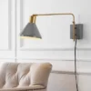 20.5" LED 1-Light Max Swing Arm Mid-Century Iron USB Charging Port Wall Sconce Gray/Brass - JONATHAN Y: Adjustable, Plug-In Fixture -Interior furniture GUEST 53308704 c77f 467a 8c69 8d64822759a0