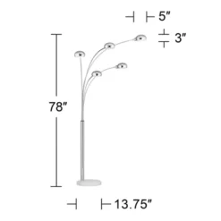 Possini Euro Design Modern Mid Century Arc Floor Lamp With USB Charging Port 5-Light 78" Tall Chrome Metal For Living Room Reading -Interior furniture GUEST 55a73656 dc24 4e60 bbb8 aa315a740a8e