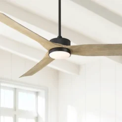 Casa Vieja 60" Montage Farmhouse Rustic Indoor Outdoor Ceiling Fan 3 Blade LED Light Remote Control Matte Black Finish Bedroom Patio Damp Rated