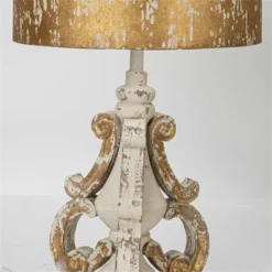 Rustic Vintage Table Lamp With Distressed Finish, 24.80" Tall, Gold And White Home Decor Light, 1pc -Interior furniture GUEST 5641887a 479d 4fdd 825e 1c5b2a5c621b
