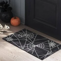 1'8"x2'10" Washable Spider Webs Scatter Woven Accent Rug Black - Hyde And EEK! Boutique™