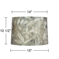 Springcrest 14" Top X 15" Bottom X 10" High X 10 1/2" Slant Print Lamp Shade Replacement Medium White Drum Farmhouse Velvet Leaves Spider Harp Finial -Interior furniture GUEST 5881e1f5 995a 42a1 aa3a 7e06022314b9