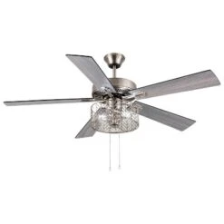 52" 5-Blade LED Industrial Satin Lighted Ceiling Fan Metallic Silver - River Of Goods: Reversible, 3-Speed, UL Listed -Interior furniture GUEST 5b7c6353 1acc 499f acbe 54e4b9ecf3fd