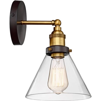 360 Lighting Burke Industrial Modern Wall Light Sconces Set Of 2 Dark Bronze Brass Hardwire 7 1/4" Fixture LED Clear Glass For Bedroom Bathroom Home 7 360 Lighting Burke Industrial Modern Wall Light Sconces Set Of 2 Dark Bronze Brass Hardwire 7 1/4" Fixture LED Clear Glass For Bedroom Bathroom Home - Image 5