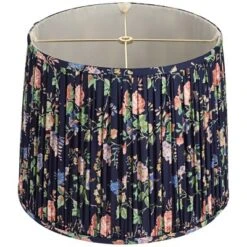 Springcrest Sally 13" Top X 15" Bottom X 12" High X 12" Slant Print Lamp Shade Replacement Medium Navy Blue Pleated Rose Floral Spider Harp Finial -Interior furniture GUEST 5ceee545 c31d 426f bf40 9288161062d7