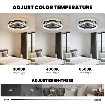 Ludomide Minimalist Flush Mount Ceiling Fan, Black Round Ceiling Fans With Lights And Remote, 20" Low Profile Dimmable Bladeless Caged Ceiling Fan 6 Ludomide Minimalist Flush Mount Ceiling Fan, Black Round Ceiling Fans With Lights And Remote, 20" Low Profile Dimmable Bladeless Caged Ceiling Fan - Image 4