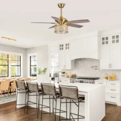 Parrot Uncle 52-inch Modern Antique Brass Crystal Ceiling Fan With Lights And Remote -Interior furniture GUEST 60e836c3 798b 4ae3 ad33 7eea79aaa632