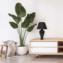 20.08" Traditional Ceramic Texture Imprint Winding Table Desk Lamp With Matching Fabric Shade Black - Creekwood Home -Interior furniture GUEST 60f8a662 ce26 482b ae08 a9c2539dac45