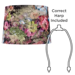 Springcrest 13" Top X 15" Bottom X 11" High X 11" Slant Print Lamp Shade Replacement Medium Drum Round Floral Velvet Flowers Spider Harp Finial -Interior furniture GUEST 61a50117 aa62 43ce 9154 fac94ff2242b