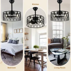 Bella Depot 19" Black Caged Ceiling Fan With Light And Remote 6-speed Reversible Fan For Bedroom Living Room -Interior furniture GUEST 61acb83b dc92 4c77 8cde 44d3da438225