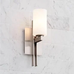 Possini Euro Design Ludlow Modern Wall Light Sconces Set Of 2 Brushed Nickel Hardwire 4 1/2" Fixture White Glass For Bedroom Bathroom Vanity Reading -Interior furniture GUEST 62e34473 8925 4304 b09c 294113fba9f6