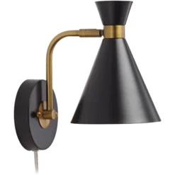 360 Lighting Venice Mid Century Modern Wall Lamp Matte Black Brass Plug-in 6 1/4" Light Fixture Adjustable Metal Cone Shade For Bedroom Living Room -Interior furniture GUEST 66adc011 873d 4ac2 97ea 2ea00fe5a35c