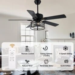 Bella Depot 52" Crystal Ceiling Fan With Light And Remote 6-Speed For Dining Room Bedroom -Interior furniture GUEST 67a8fb0d b500 4019 935b b05c9873a448