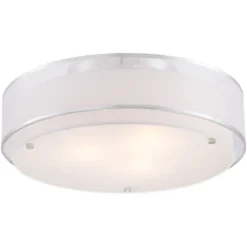 Possini Euro Design Modern Ceiling Lighting Semi Flush Mount Fixture 20" Wide Chrome 3-Light Sheer Outer Off White Inner Drum Shade For Bedroom House -Interior furniture GUEST 6a5c40ea 2eaa 47ef 9501 67e2bc343020