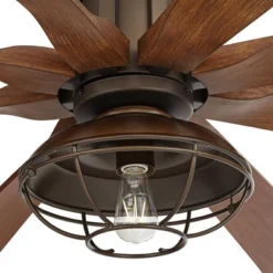 70" Possini Euro Design Defender Industrial Indoor Outdoor Ceiling Fan With Dimmable LED Light Remote Oil Rubbed Bronze Koa Cage Damp Rated For Patio -Interior furniture GUEST 6ac43790 5f2f 48c2 82b0 da2324913b45