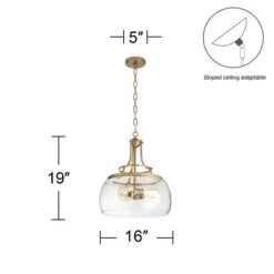 Franklin Iron Works Charleston Warm Brass Pendant Chandelier 16" Wide Modern LED Clear Seedy Glass 3-Light Fixture For Dining Room Home Kitchen Island -Interior furniture GUEST 6bc0a0b3 b39a 4ebd b97a 0367c702b5fc