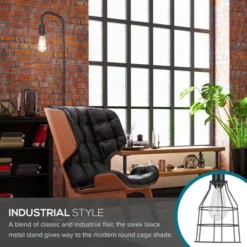 Cresswell Lighting 60" Floor Lamp With Caged Shade Black: Industrial Design, Metal Dome, Rotary Switch -Interior furniture GUEST 6c739423 cba5 43d3 9024 d73c7f2992ff