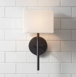 Possini Euro Design Favreau Modern Wall Light Sconces Set Of 2 Black Hardwire 8" Fixture Rectangular Linen Shade For Bedroom Reading Living Room House -Interior furniture GUEST 6d5394e8 6461 4e24 a6e9 220fd932c688