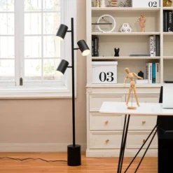 63" 3-Light Pratt Floor Lamp With Large Faux Marble Weighted Base Matte Black - Globe Electric -Interior furniture GUEST 6f40b11b ff6c 4297 817e 012e3a476190