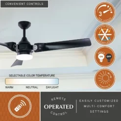 VAXCEL Austin 52 In. Black And Chrome Industrial Outdoor Ceiling Fan With Light Kit And Remote