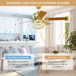 Tangkula 52" Ceiling Fan With Lights And Remote Control, 5 Blades, 3 Speeds, Indoor Ceiling Fan Light Golden -Interior furniture GUEST 6fbd8ec2 15d6 4a14 a695 02656d3dcf22