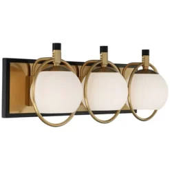 Possini Euro Design Carlyn Mid Century Modern Wall Light Brass Black Hardwire 26" 3-Light Fixture White Glass Globe Shade For Bedroom Bathroom Vanity -Interior furniture GUEST 6fec3c23 2755 47e6 ac1d fd4c944a63f2