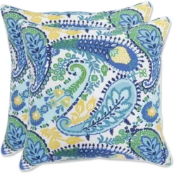 Amalia 2pc Outdoor/Indoor Throw Pillows Paisley Blue - Pillow Perfect -Interior furniture GUEST 7072a07c 7115 4f73 912f 092e2c5a80b6