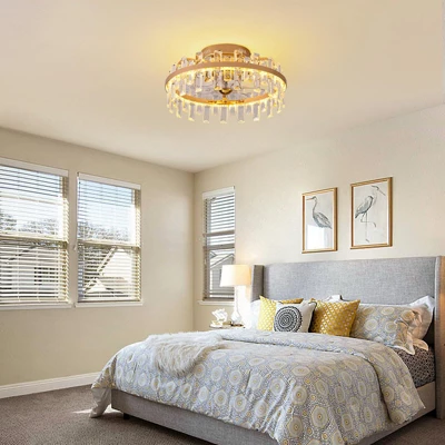 Ludomide 19" Modern Crystal Flush Mount Ceiling Fan With Lights And Remote, Luxury Gold Crystal Cage Low Profile Ceiling Fan For Bedroom 8 Ludomide 19" Modern Crystal Flush Mount Ceiling Fan With Lights And Remote, Luxury Gold Crystal Cage Low Profile Ceiling Fan For Bedroom - Image 6