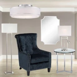 Possini Euro Design Modern Ceiling Lighting Semi Flush Mount Fixture 20" Wide Chrome 3-Light Sheer Outer Off White Inner Drum Shade For Bedroom House -Interior furniture GUEST 70c3994b e696 4f99 b72c 4f7dab5ec86b