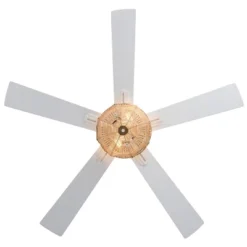 52" 5-Blade LED Rattan Lighted Ceiling Fan Tan: Reversible Motor, Pull Chain - River Of Goods -Interior furniture GUEST 70f76e63 cf13 470a 8d1a 7192cc00749b