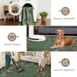 8x10 Washable Rugs Non Slip - Large Floral Area Rug For Living Room, Bedroom (Green) -Interior furniture GUEST 70fc50c6 ea34 4dde 8b5d f727215d934e