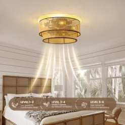 Ludomide 19" Boho Rattan Drum Flush Mount Ceiling Fans With Lights And Remote, Enclosed 2-Tier Woven Caged Low Profile Ceiling Fans For Kitchen -Interior furniture GUEST 71ce016d 5ca3 4fbc b775 d5306c0330a5