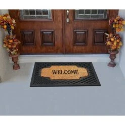 A1HC Natural Coir And Rubber Welcome Floral Design Door Mat, 23" X 38", Heavy Duty Doormats, Black -Interior furniture GUEST 7245b614 7be6 4786 9bab b8c6acbeb2c6