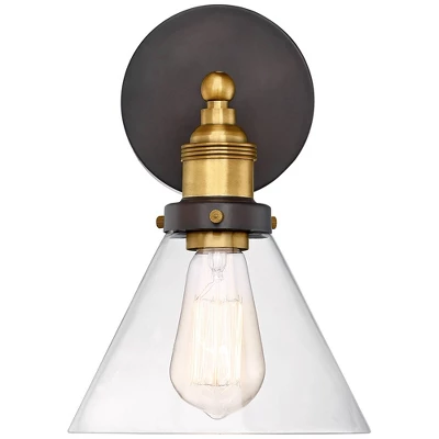 360 Lighting Burke Industrial Modern Wall Light Sconces Set Of 2 Dark Bronze Brass Hardwire 7 1/4" Fixture LED Clear Glass For Bedroom Bathroom Home 10 360 Lighting Burke Industrial Modern Wall Light Sconces Set Of 2 Dark Bronze Brass Hardwire 7 1/4" Fixture LED Clear Glass For Bedroom Bathroom Home - Image 8