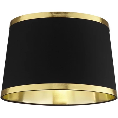 Springcrest Black And Gold Metallic Medium Drum Lamp Shade 13" Top X 15" Bottom X 10" High (Spider) Replacement With Harp And Finial 3 Springcrest Black And Gold Metallic Medium Drum Lamp Shade 13" Top X 15" Bottom X 10" High (Spider) Replacement With Harp And Finial