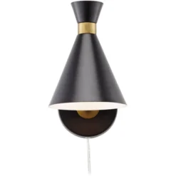 360 Lighting Venice Mid Century Modern Wall Lamp Matte Black Brass Plug-in 6 1/4" Light Fixture Adjustable Metal Cone Shade For Bedroom Living Room -Interior furniture GUEST 755f5b2f edf2 40dd 9424 9c4c355cff3c