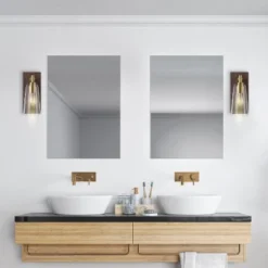 Globe Electric Dark Wood Toned Wall Sconce With Matte Brass Accents And Seeded Glass Shade -Interior furniture GUEST 7640ce99 5403 43b1 9a5f ce191985d633