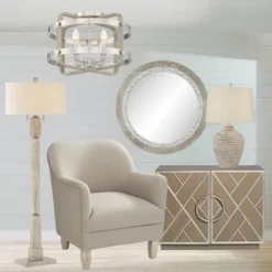 Barnes And Ivy Woodway Modern Farmhouse Ceiling Light Flush Mount Fixture 15 3/4" Wide Brushed Nickel Wood Grain 4-Light For Bedroom Living Room House -Interior furniture GUEST 76d2cfbc fb3a 4591 acc3 96e5efdc9945