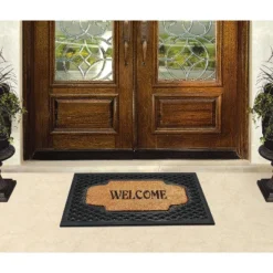 A1HC Natural Coir And Rubber Welcome Floral Design Door Mat, 23" X 38", Heavy Duty Doormats, Black -Interior furniture GUEST 788c9383 23ef 4b88 8b0d 5a14887f691a