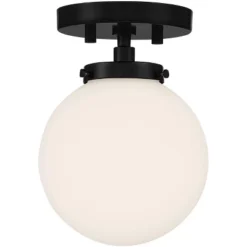 Possini Euro Design Jilly Modern Ceiling Light Semi Flush Mount Fixture 6 3/4" Wide Black White Glass Globe Shade For Bedroom Kitchen Living Room Home -Interior furniture GUEST 7994f1f5 c085 4335 993f d468a911d439