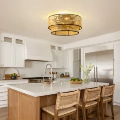 Ludomide 19" Boho Rattan Drum Flush Mount Ceiling Fans With Lights And Remote, Enclosed 2-Tier Woven Caged Low Profile Ceiling Fans For Kitchen -Interior furniture GUEST 799c394a 2ddf 413b 9642 86ba8be03348