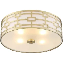 Stiffel Modern Art Deco Ceiling Light Flush Mount Fixture Gold 18" Wide Open Grid Fabric Drum Shade Bedroom Kitchen -Interior furniture GUEST 7c2f529b 1d9a 453e 9ef9 f4aff6faa1c6