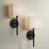 Possini Euro Design Favreau Modern Wall Light Sconces Set Of 2 Black Hardwire 8" Fixture Rectangular Linen Shade For Bedroom Reading Living Room House -Interior furniture GUEST 7e9d5d02 9dc0 4f7b 8890 b33e818956af