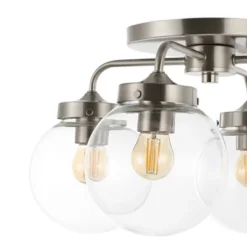 18" 4-Light Piper Farmhouse Rustic Iron/Glass LED Semi Flush Mount Nickel/Clear - JONATHAN Y -Interior furniture GUEST 7ed7f1e7 9361 4701 9cd4 bde5a7bb826f