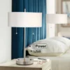 360 Lighting Nikola Modern Accent Table Lamps 23 3/4" High Set Of 2 Silver With USB And AC Power Outlet In Base White Drum Shade For Bedroom Home Desk