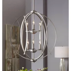 Possini Euro Design Spherical Brushed Nickel Large Chandelier 24" Wide Modern 6-Light Fixture For Dining Room House Foyer Kitchen Island Entryway Home -Interior furniture GUEST 7fc99142 9bd2 4b9b a2db a8046439f66b