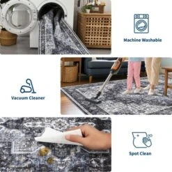 Machine Washable Area Rugs For Living Room Boho Vintage Soft Non-Slip Low Pile Distressed Carpet -Interior furniture GUEST 80aa84bf c01c 491c 9909 598a5e1d9942