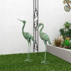 Set Of 2 Iron 47" Coastal Crane Garden Sculpture Green - Olivia & May: Heron Figure, Metal Wire Outdoor Decor -Interior furniture GUEST 83150476 abb5 485d a787 0302f9ec0452