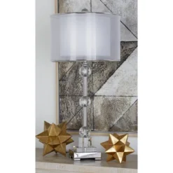 Glass Table Lamp With Drum Shade Silver - Olivia & May -Interior furniture GUEST 835e2e0f c4c4 4f9d b9e1 22d5d98692eb